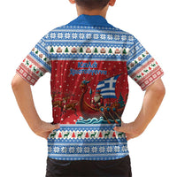 Greece Viking Santa Christmas Family Matching Short Sleeve Bodycon Dress and Hawaiian Shirt Funny Reindeer Norse Xmas - Wonder Print Shop