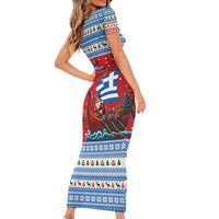 Greece Viking Santa Christmas Family Matching Short Sleeve Bodycon Dress and Hawaiian Shirt Funny Reindeer Norse Xmas - Wonder Print Shop