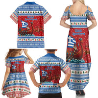 Greece Viking Santa Christmas Family Matching Summer Maxi Dress and Hawaiian Shirt Funny Reindeer Norse Xmas - Wonder Print Shop