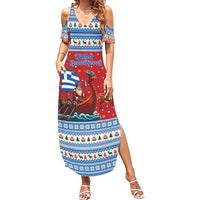 Greece Viking Santa Christmas Family Matching Summer Maxi Dress and Hawaiian Shirt Funny Reindeer Norse Xmas - Wonder Print Shop