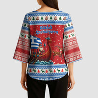 Greece Viking Santa Christmas Kimono Sleeve Blouse Funny Reindeer Norse Xmas - Wonder Print Shop