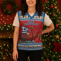 Greece Viking Santa Christmas Knitted V-Neck Vest Funny Reindeer Norse Xmas - Wonder Print Shop
