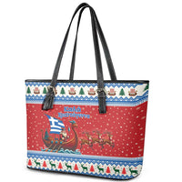 Greece Viking Santa Christmas Leather Tote Bag Funny Reindeer Norse Xmas - Wonder Print Shop