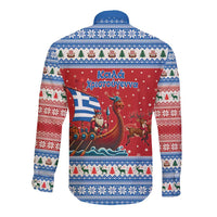 Greece Viking Santa Christmas Long Sleeve Button Shirt Funny Reindeer Norse Xmas - Wonder Print Shop