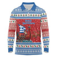 Greece Viking Santa Christmas Long Sleeve Polo Shirt Funny Reindeer Norse Xmas - Wonder Print Shop