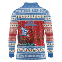 Greece Viking Santa Christmas Long Sleeve Polo Shirt Funny Reindeer Norse Xmas - Wonder Print Shop