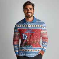 Greece Viking Santa Christmas Long Sleeve Polo Shirt Funny Reindeer Norse Xmas - Wonder Print Shop