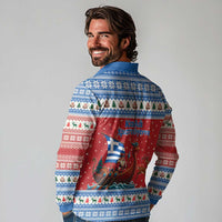 Greece Viking Santa Christmas Long Sleeve Polo Shirt Funny Reindeer Norse Xmas - Wonder Print Shop