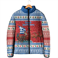 Greece Viking Santa Christmas Padded Jacket Funny Reindeer Norse Xmas - Wonder Print Shop