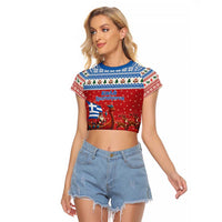 Greece Viking Santa Christmas Raglan Cropped T Shirt Funny Reindeer Norse Xmas - Wonder Print Shop