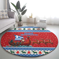 Greece Viking Santa Christmas Round Carpet Funny Reindeer Norse Xmas - Wonder Print Shop