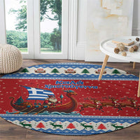Greece Viking Santa Christmas Round Carpet Funny Reindeer Norse Xmas - Wonder Print Shop