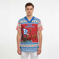 Greece Viking Santa Christmas Scrub Top Funny Reindeer Norse Xmas - Wonder Print Shop