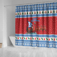 Greece Viking Santa Christmas Shower Curtain Funny Reindeer Norse Xmas - Wonder Print Shop