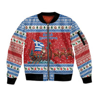 Greece Viking Santa Christmas Sleeve Zip Bomber Jacket Funny Reindeer Norse Xmas - Wonder Print Shop