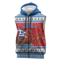 Greece Viking Santa Christmas Sleeveless Zip Hoodie Funny Reindeer Norse Xmas - Wonder Print Shop