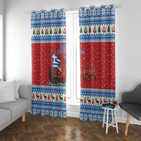 Greece Viking Santa Christmas Window Curtain Funny Reindeer Norse Xmas - Wonder Print Shop