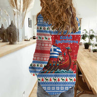 Greece Viking Santa Christmas Women Casual Shirt Funny Reindeer Norse Xmas - Wonder Print Shop