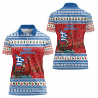 Greece Viking Santa Christmas Women Polo Shirt Funny Reindeer Norse Xmas - Wonder Print Shop