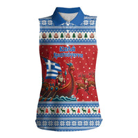 Greece Viking Santa Christmas Women Sleeveless Polo Shirt Funny Reindeer Norse Xmas - Wonder Print Shop