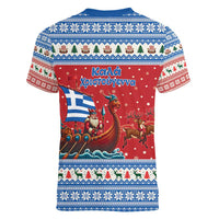 Greece Viking Santa Christmas Women V-Neck T-Shirt Funny Reindeer Norse Xmas - Wonder Print Shop