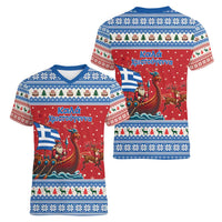 Greece Viking Santa Christmas Women V-Neck T-Shirt Funny Reindeer Norse Xmas - Wonder Print Shop