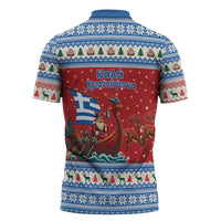 Greece Viking Santa Christmas Zipper Polo Shirt Funny Reindeer Norse Xmas - Wonder Print Shop