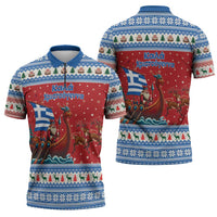 Greece Viking Santa Christmas Zipper Polo Shirt Funny Reindeer Norse Xmas - Wonder Print Shop