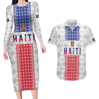 Custom Haiti Football Couples Matching Long Sleeve Bodycon Dress and Hawaiian Shirt National Flag Design - Wonder Print Shop