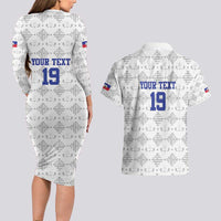Custom Haiti Football Couples Matching Long Sleeve Bodycon Dress and Hawaiian Shirt National Flag Design - Wonder Print Shop
