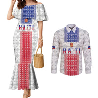 Custom Haiti Football Couples Matching Mermaid Dress and Long Sleeve Button Shirt National Flag Design - Wonder Print Shop