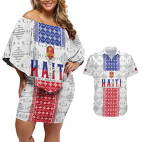 Custom Haiti Football Couples Matching Off Shoulder Short Dress and Hawaiian Shirt National Flag Design - Wonder Print Shop