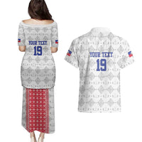 Custom Haiti Football Couples Matching Puletasi and Hawaiian Shirt National Flag Design - Wonder Print Shop