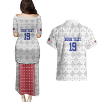 Custom Haiti Football Couples Matching Puletasi and Hawaiian Shirt National Flag Design - Wonder Print Shop