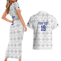 Custom Haiti Football Couples Matching Short Sleeve Bodycon Dress and Hawaiian Shirt National Flag Design - Wonder Print Shop