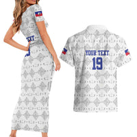 Custom Haiti Football Couples Matching Short Sleeve Bodycon Dress and Hawaiian Shirt National Flag Design - Wonder Print Shop