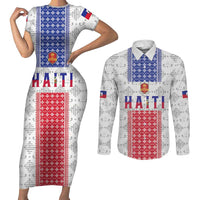 Custom Haiti Football Couples Matching Short Sleeve Bodycon Dress and Long Sleeve Button Shirt National Flag Design - Wonder Print Shop