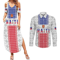 Custom Haiti Football Couples Matching Summer Maxi Dress and Long Sleeve Button Shirt National Flag Design - Wonder Print Shop