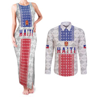 Custom Haiti Football Couples Matching Tank Maxi Dress and Long Sleeve Button Shirt National Flag Design - Wonder Print Shop