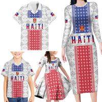 Custom Haiti Football Family Matching Long Sleeve Bodycon Dress and Hawaiian Shirt National Flag Design - Wonder Print Shop