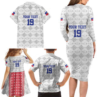 Custom Haiti Football Family Matching Long Sleeve Bodycon Dress and Hawaiian Shirt National Flag Design - Wonder Print Shop
