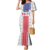 Custom Haiti Football Family Matching Mermaid Dress and Hawaiian Shirt National Flag Design - Wonder Print Shop