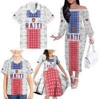 Custom Haiti Football Family Matching Off The Shoulder Long Sleeve Dress and Hawaiian Shirt National Flag Design - Wonder Print Shop