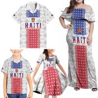 Custom Haiti Football Family Matching Off Shoulder Maxi Dress and Hawaiian Shirt National Flag Design - Wonder Print Shop