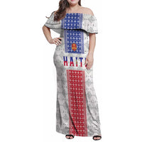 Custom Haiti Football Family Matching Off Shoulder Maxi Dress and Hawaiian Shirt National Flag Design - Wonder Print Shop