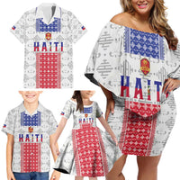 Custom Haiti Football Family Matching Off Shoulder Short Dress and Hawaiian Shirt National Flag Design - Wonder Print Shop