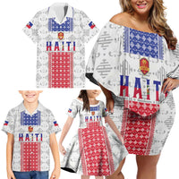 Custom Haiti Football Family Matching Off Shoulder Short Dress and Hawaiian Shirt National Flag Design - Wonder Print Shop