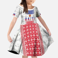 Custom Haiti Football Family Matching Short Sleeve Bodycon Dress and Hawaiian Shirt National Flag Design - Wonder Print Shop