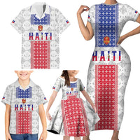 Custom Haiti Football Family Matching Short Sleeve Bodycon Dress and Hawaiian Shirt National Flag Design - Wonder Print Shop
