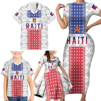 Custom Haiti Football Family Matching Short Sleeve Bodycon Dress and Hawaiian Shirt National Flag Design - Wonder Print Shop